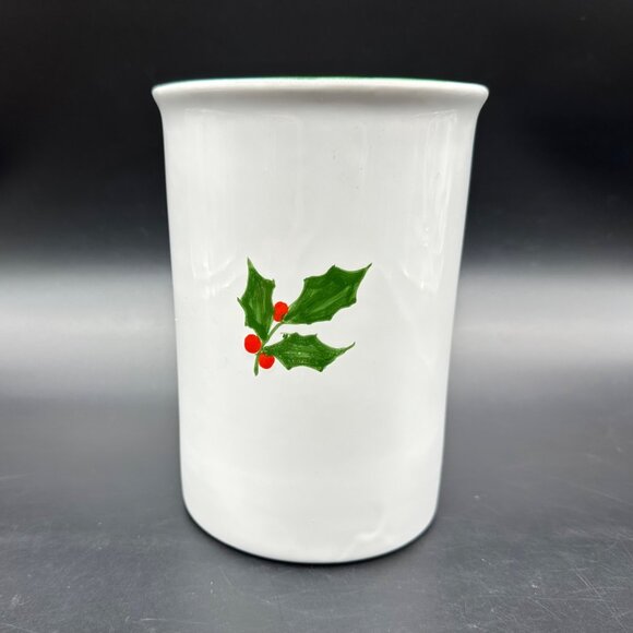 Christmas Holly Utensil Holder Italian Pottery White Red Decoration Italy - Picture 4 of 10